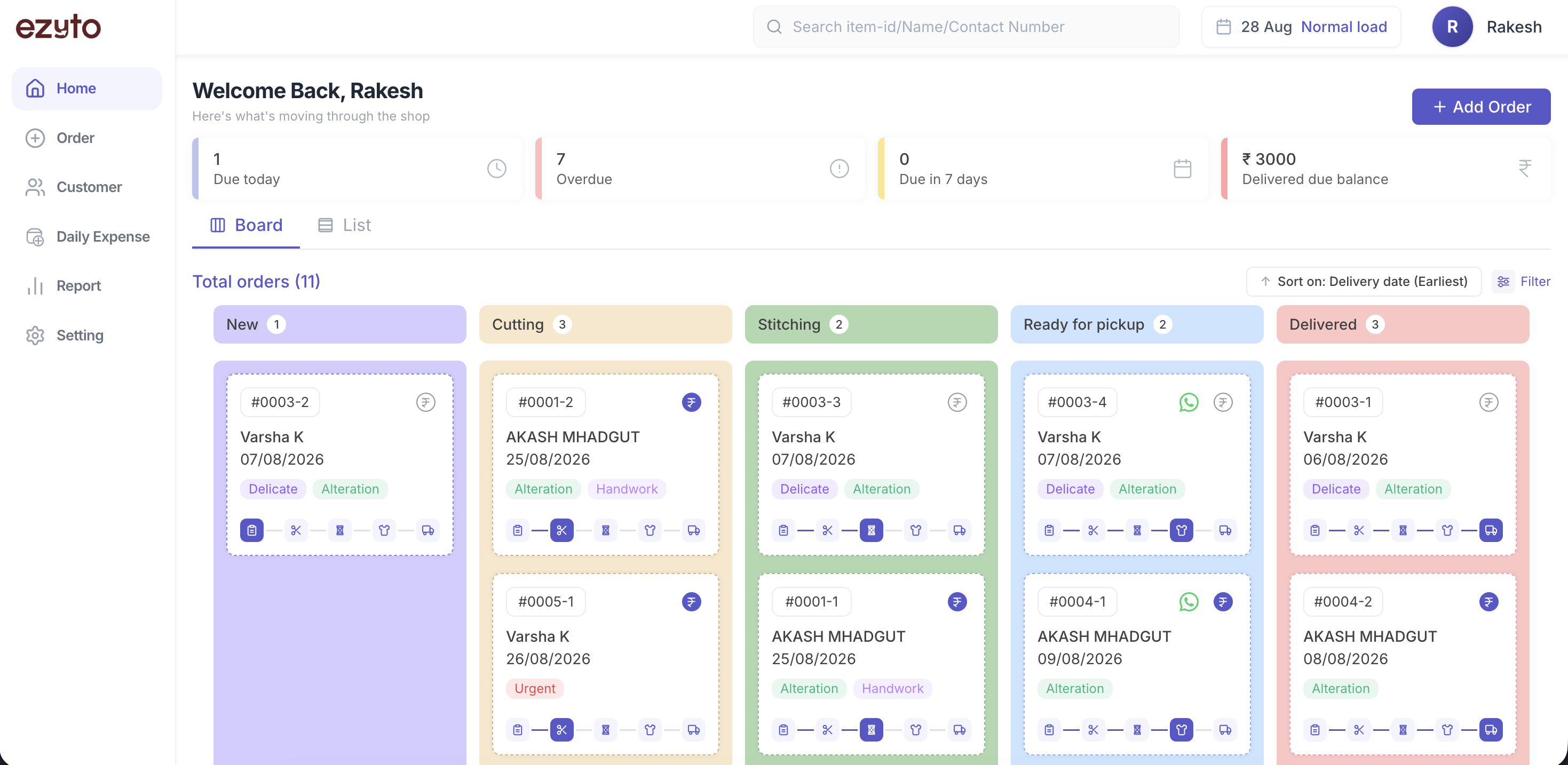 Ezyto order management dashboard